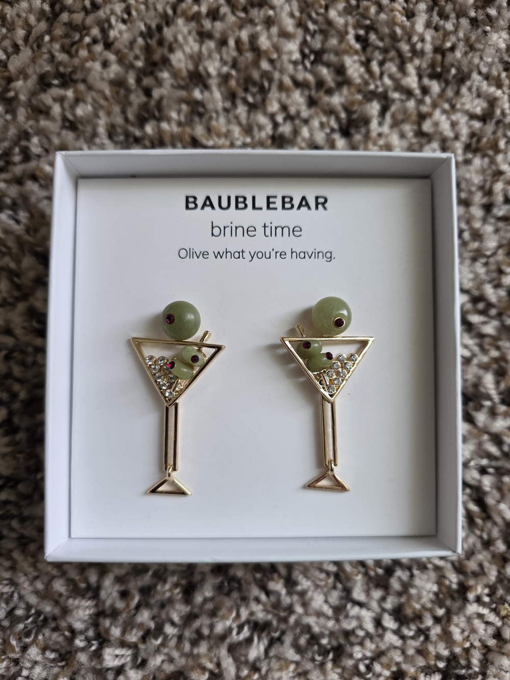 BaubleBar Gold Martini Glass Earrings with Olive Accents - Picture 2 of 4